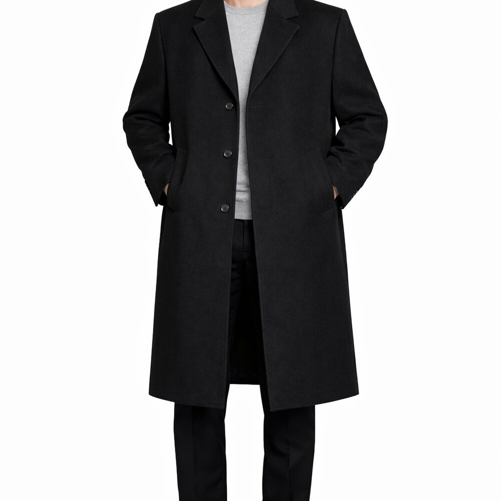 Vintage Pronto Uomo Mens Wool Blend Overcoat Size 44 SHORT Black Classic Winter